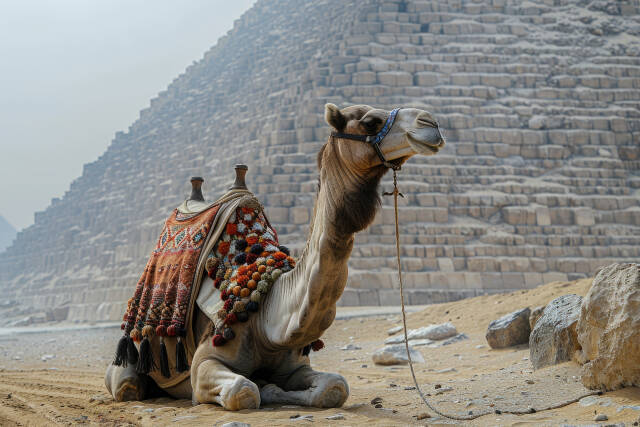 Kamel vor einer Pyramide