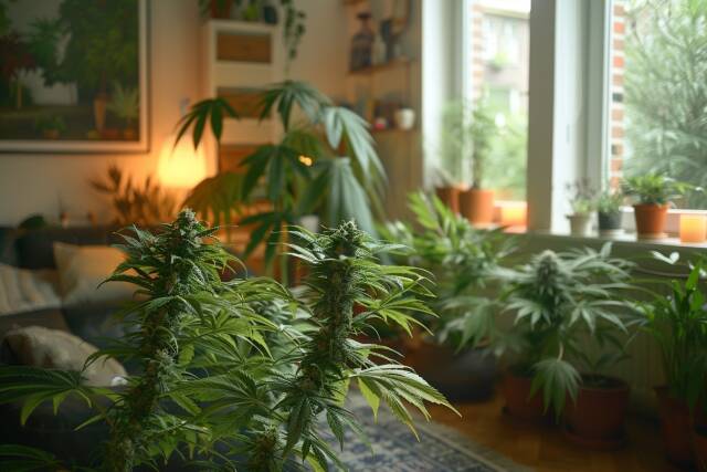 Cannabispflanzen im Wohnzimmer
