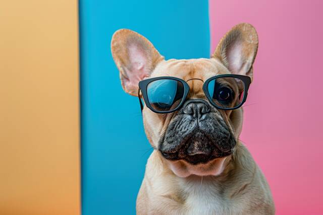 Französische Dogge mit Sonnenbrille