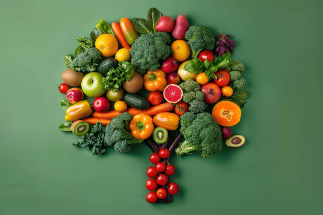 Gemüse und Obst in baumform