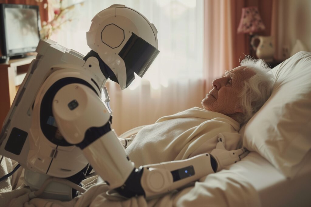Roboter pflegt ältere Frau - Zukunft der Pflege