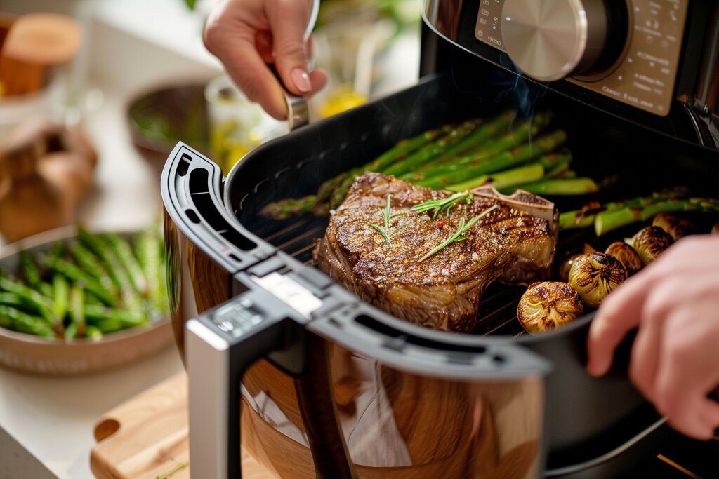 Steak in Heißluftfritteuse, moderne Kochtechnik