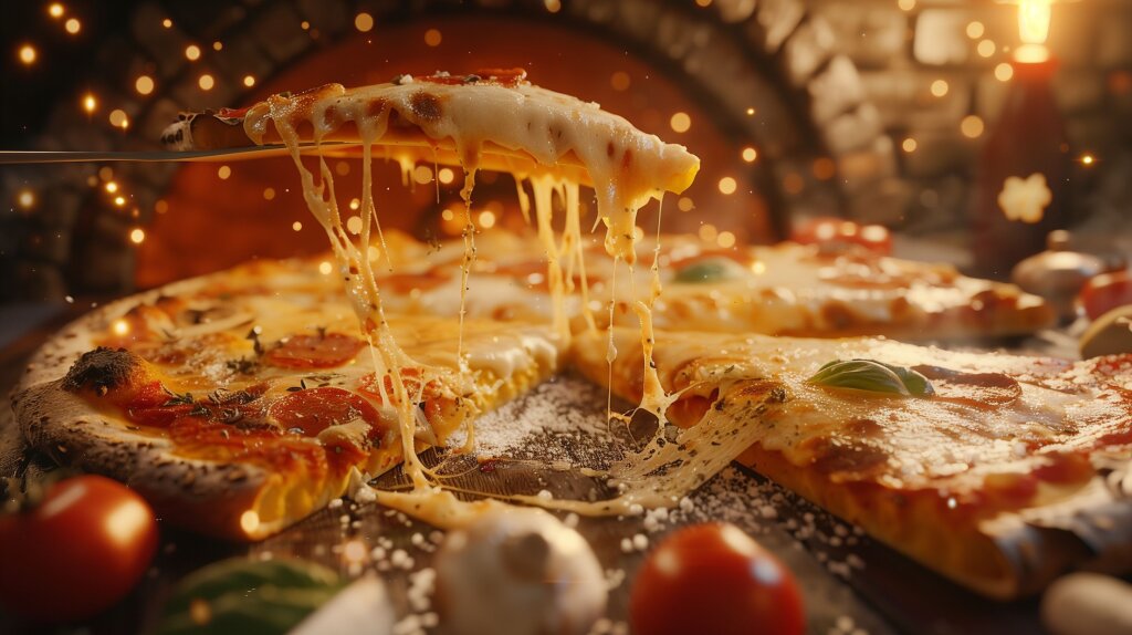 Köstliche Pizza mit Käse - Frischer Genuss aus dem Holzofen