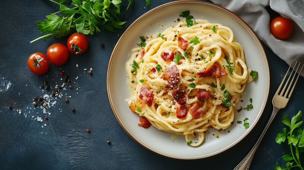 Spaghetti Carbonara mit Speck und frischen Kräutern