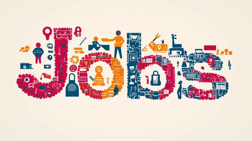 Das Wort Jobs aus Symbolen und Icons