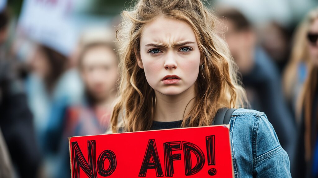 Junge Frau mit "No AfD" Schild bei Protest
