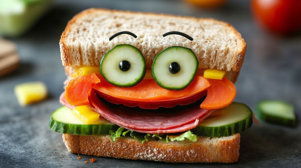 Lustiges Sandwich mit Gemüsegesicht – Kreativer Snack für Kinder