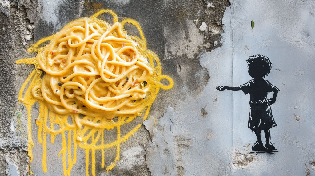 Pasta Carbonara mit Speck Street Art