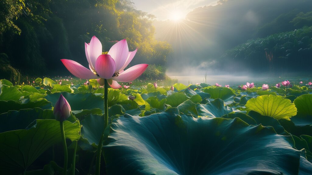 Lotusblüte im Morgengrauen