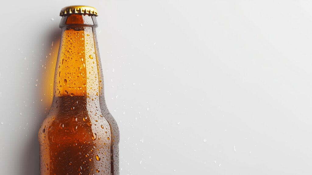 Gekühlte Bierflasche mit Wassertropfen auf weißem Hintergrund