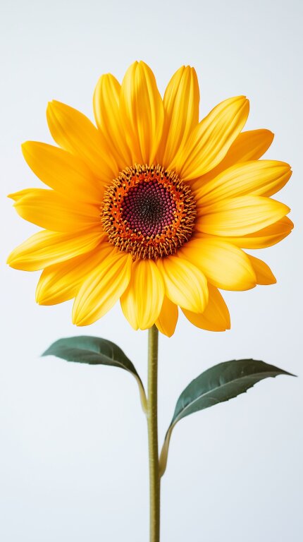 Leuchtend gelbe Sonnenblume mit klaren Details auf weißem Hintergrund