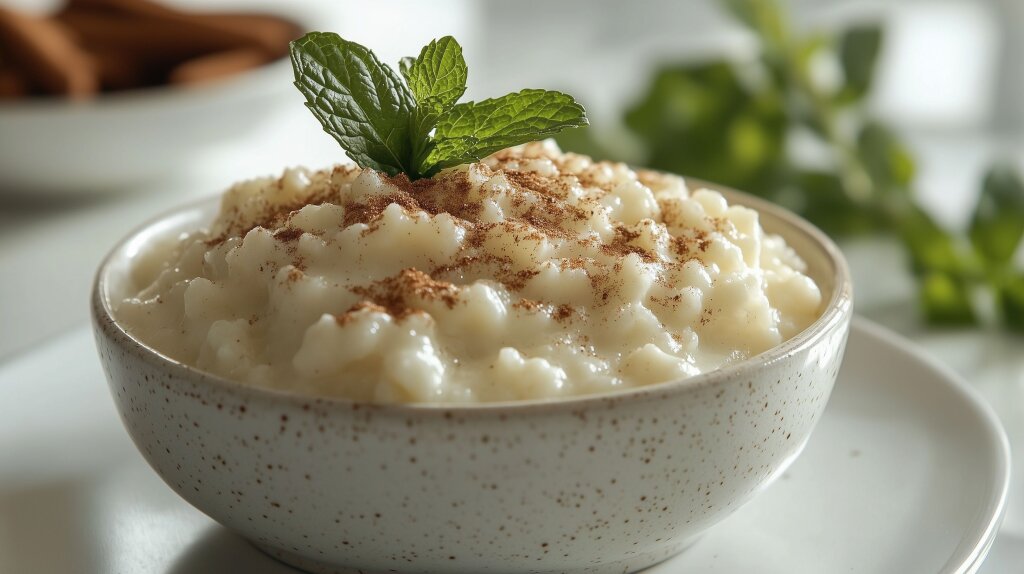 Cremiger Milchreis mit Zimt und Minze