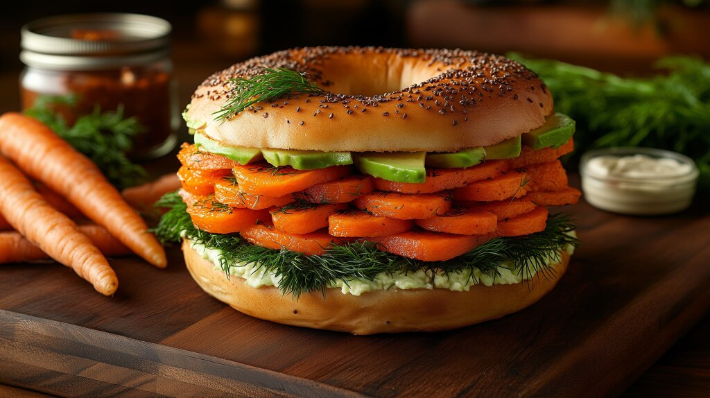 Avocado-Karotten-Bagel – Vegetarischer Snack mit frischen Kräutern und Lax