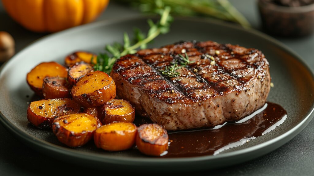 Perfekt gebratenes Iberico-Schweinefilet mit Röstkartoffeln