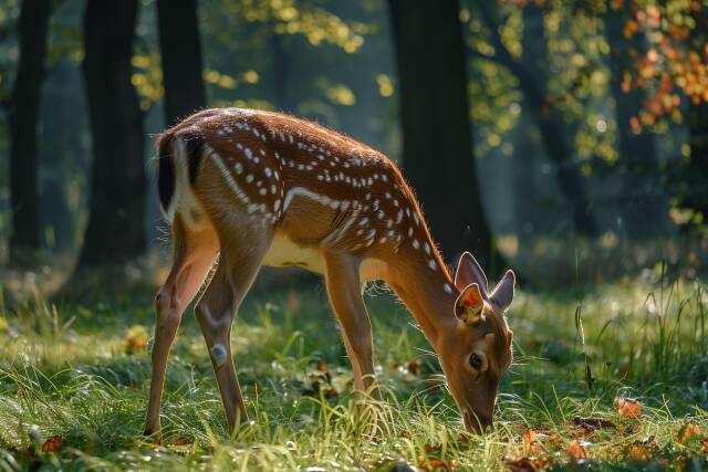 Reh beim Grasen im Wald - Natur und Tierwelt