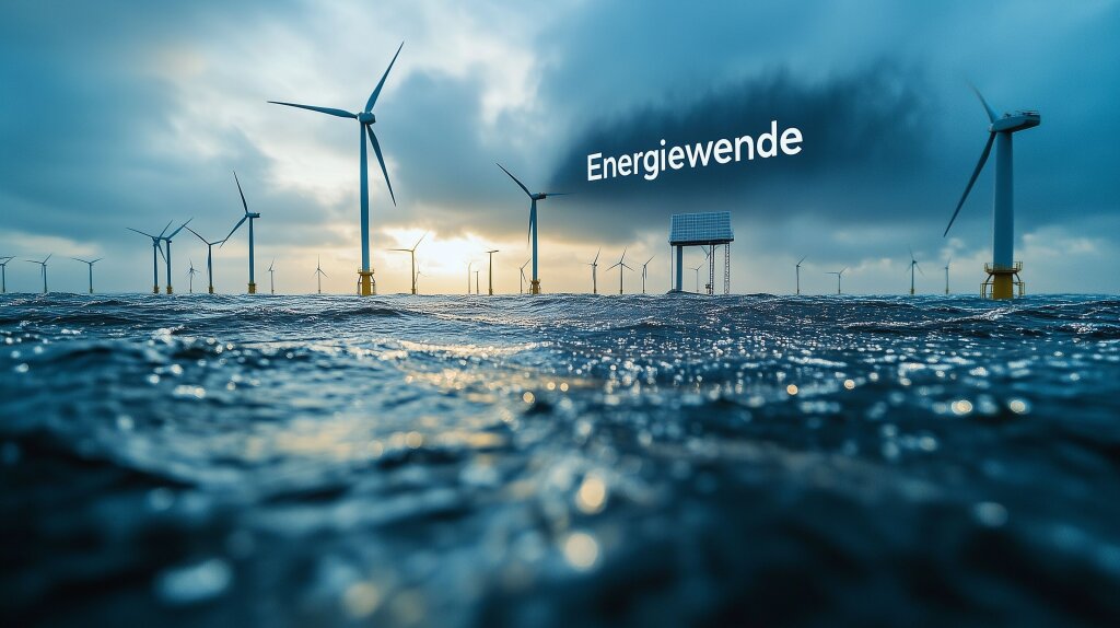 Energiewende dargestellt durch Windkraftanlagen im Meer