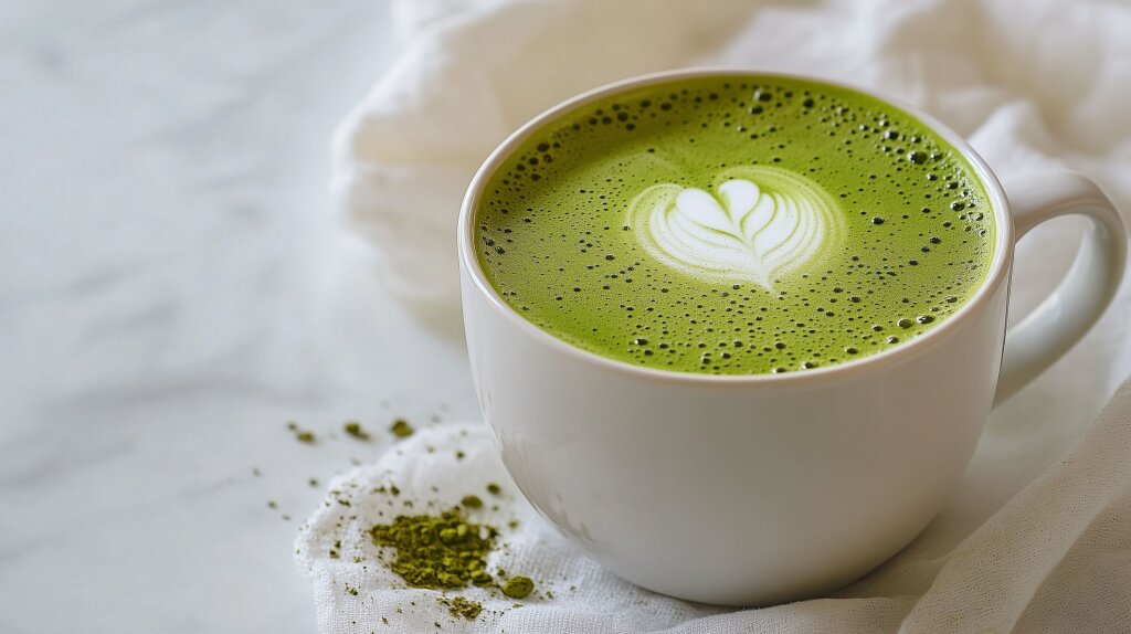 Cremiger Matcha-Latte in einer minimalistischen Tasse