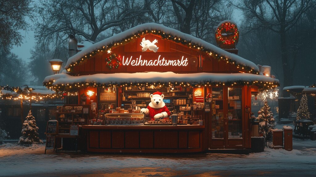 Weihnachtlicher Bär auf dem Weihnachtsmarkt