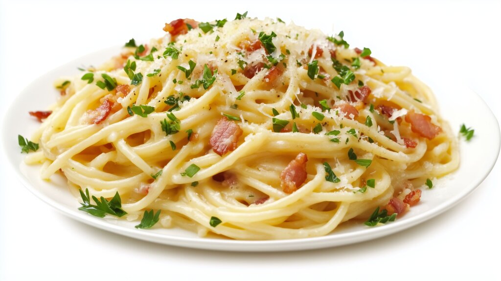 Spaghetti Carbonara mit Speck und Parmesan