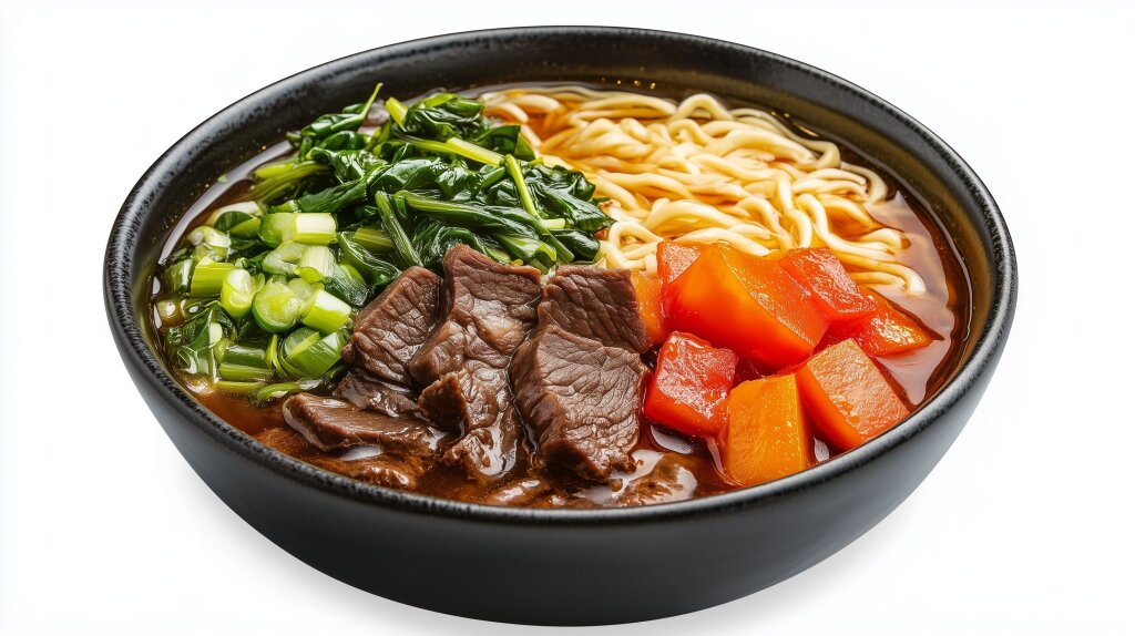 Taiwanesische Rindfleisch-Nudelsuppe mit eingelegtem Gemüse