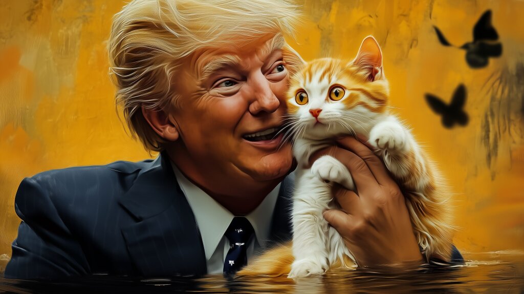 Ehemaliger US-Präsident Donald Trump mit einer Katze aus Springfield