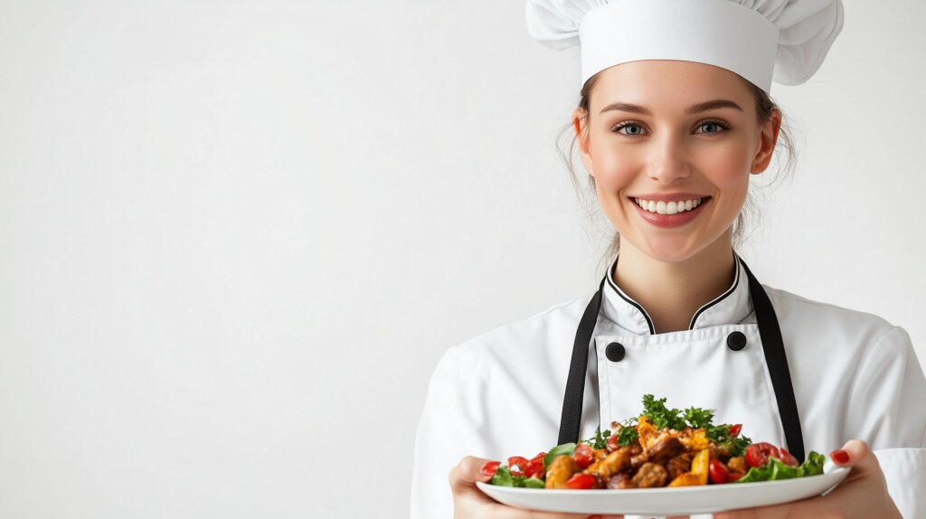 Professionelle Chefköchin in Uniform
