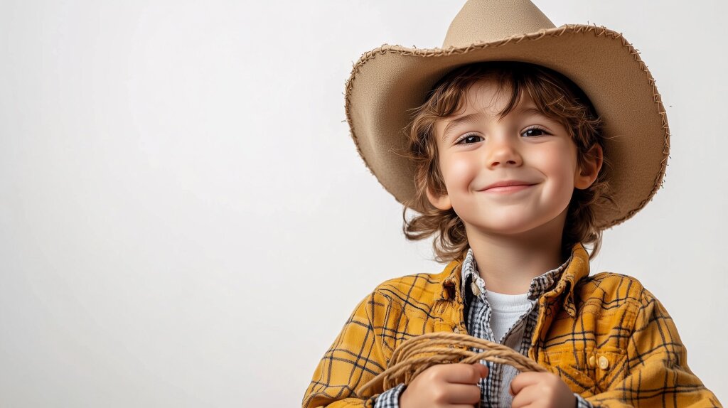 Kind im Cowboykostüm hält ein Lasso