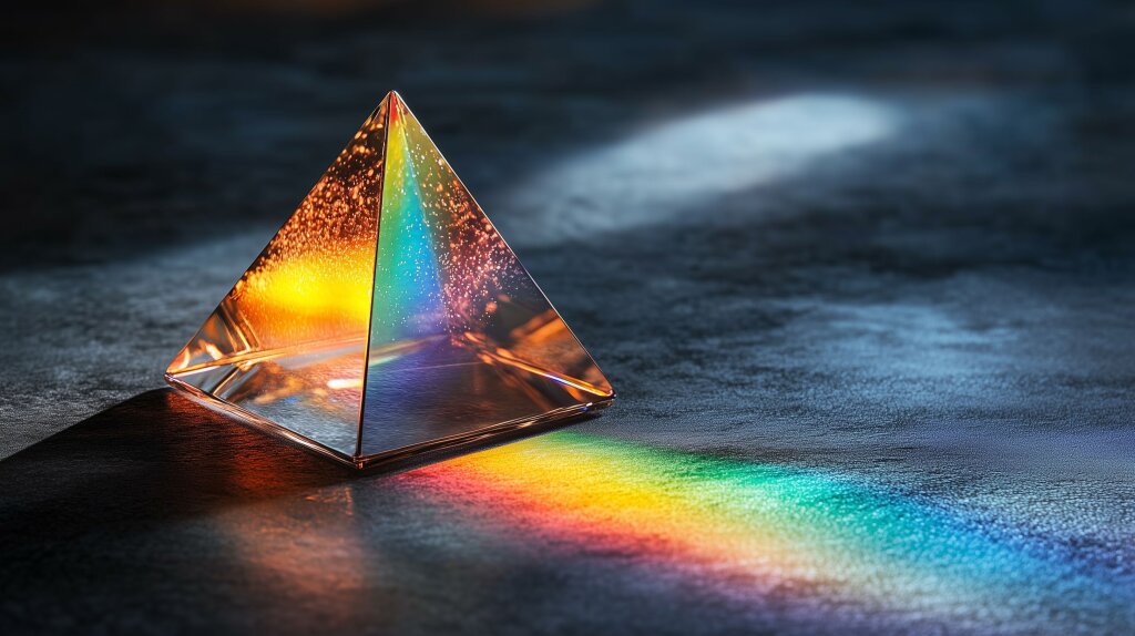Prisma: Gläserne Pyramide mit Regenbogeneffekt
