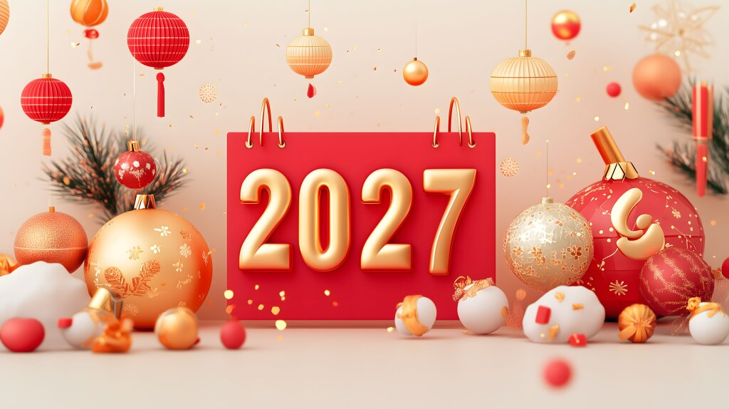 3D-Kalender 2027 mit goldenen Weihnachtskugeln
