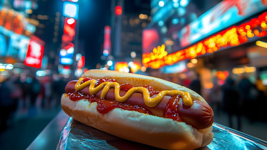 Hotdog mit Senf und Ketchup in New York City