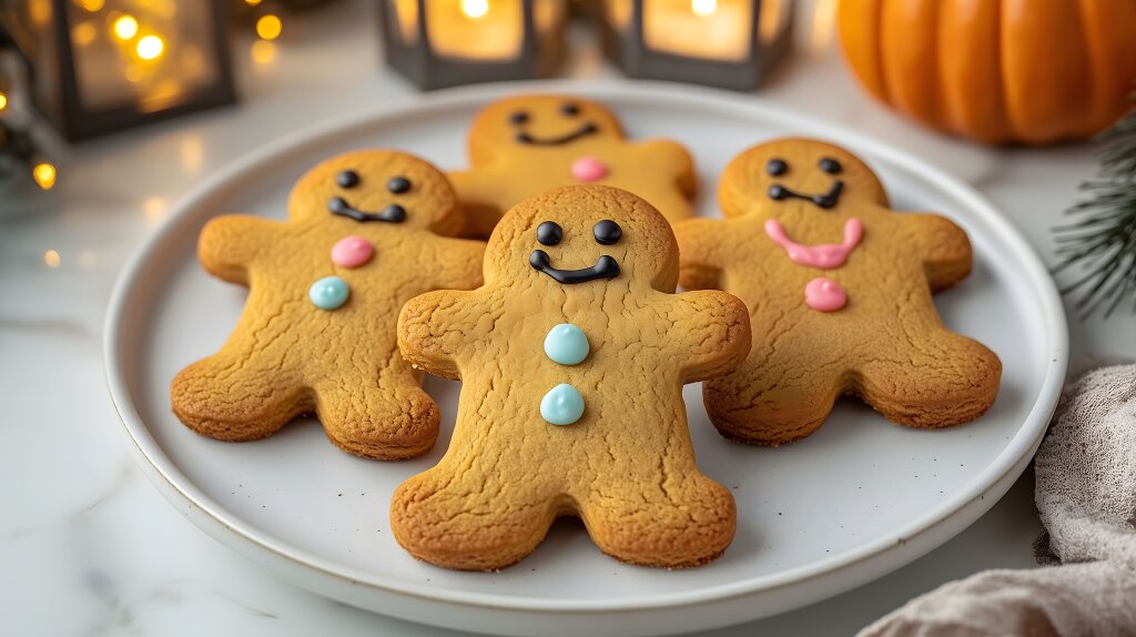 Niedliche Halloween-Lebkuchenmänner auf festlicher Tafel