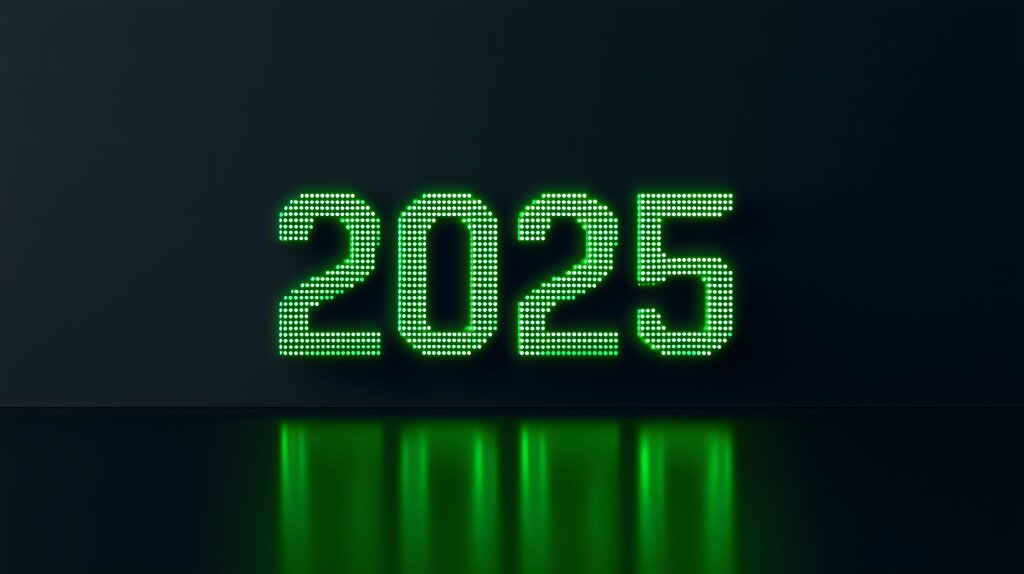 2025 in moderner Neonpunkt-Anzeige mit grünem Licht