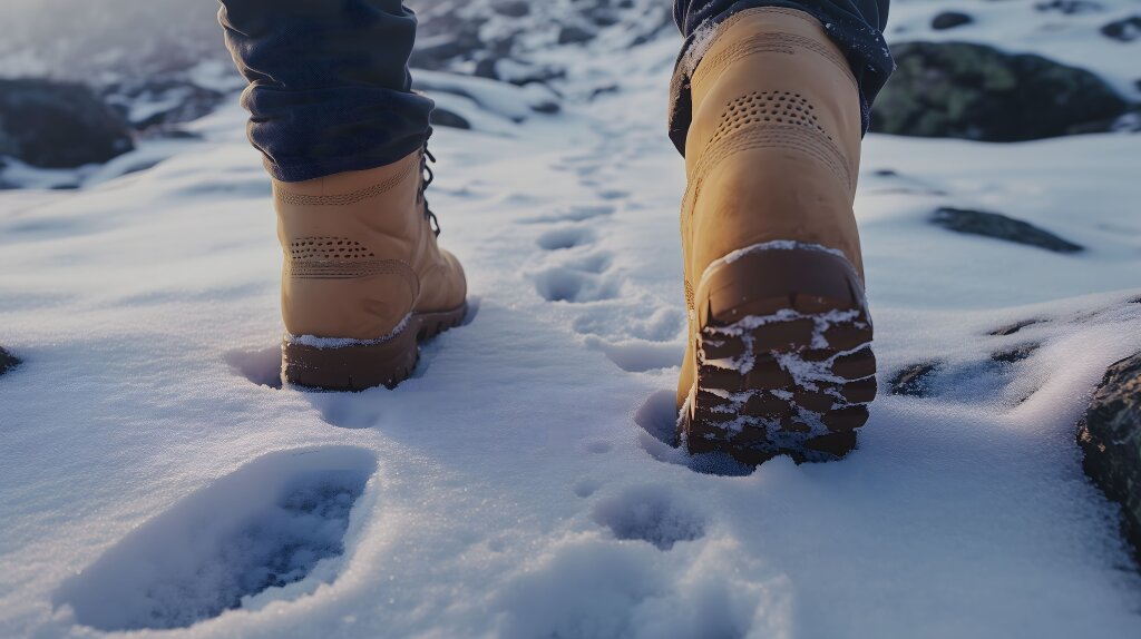Wanderstiefel hinterlassen Spuren im Schnee