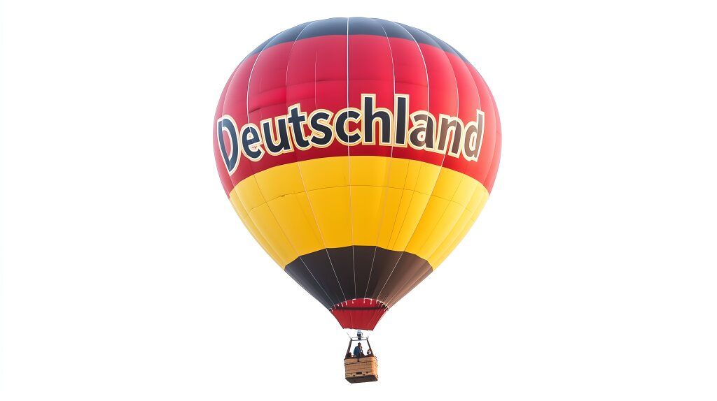 Heißluftballon mit Deutschland-Schriftzug in Schwarz-Rot-Gold