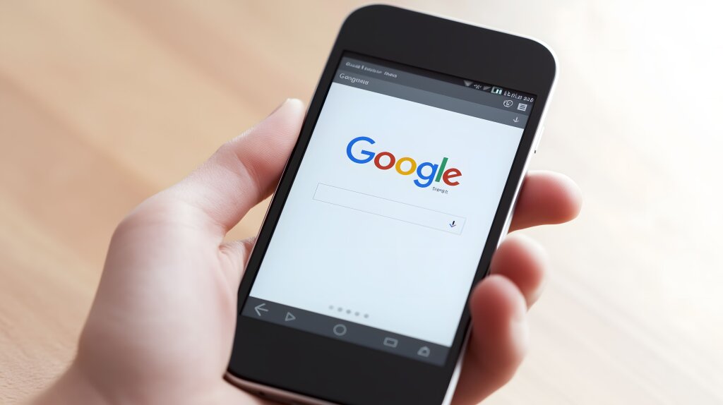 Foto eines Smartphones mit der Google-Suche auf dem Display
