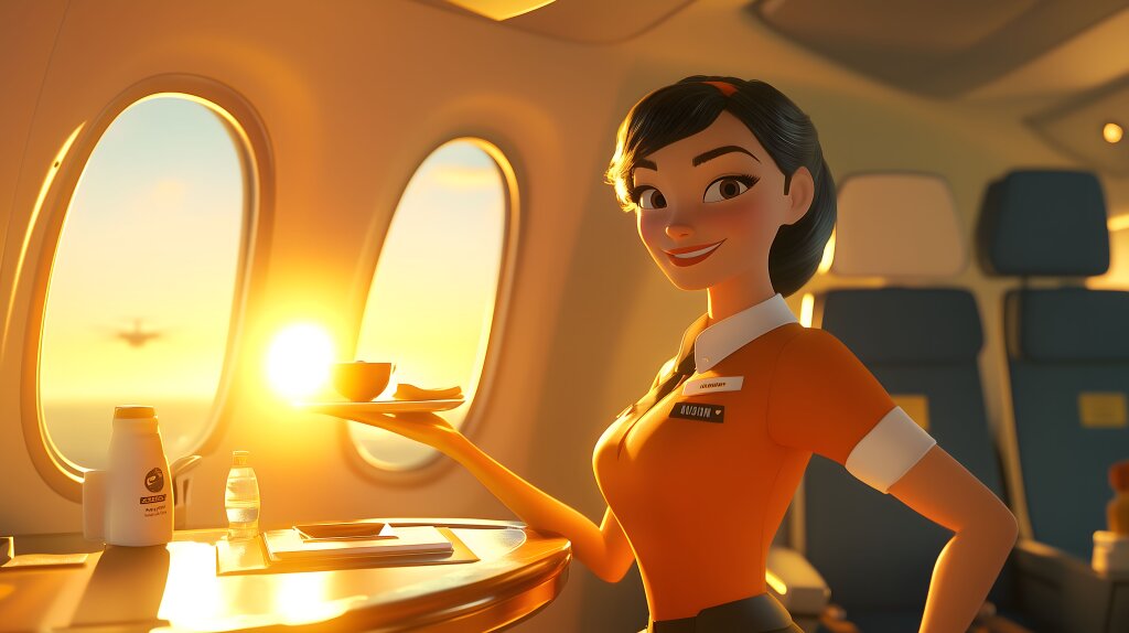 Stewardess mit Tablett