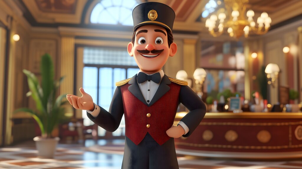 Luxuriöser Hotel-Concierge mit freundlicher Geste