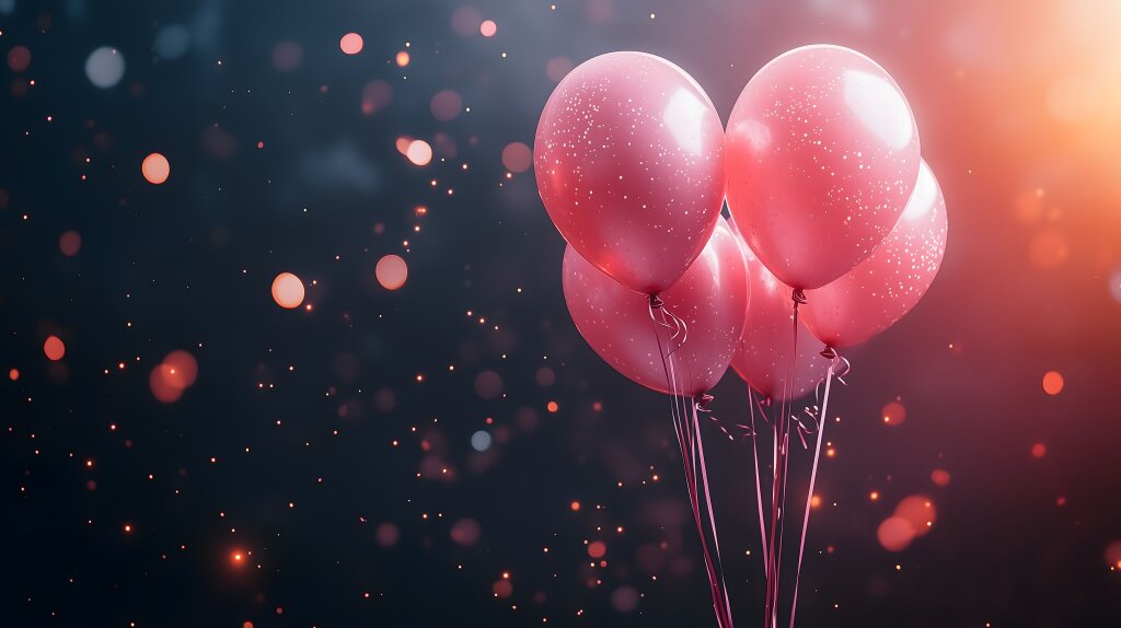 Pinke Luftballons vor funkelndem Hintergrund