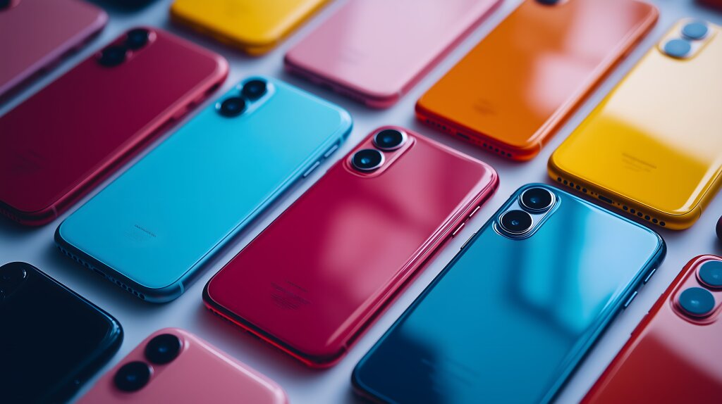Bunte Smartphones in unterschiedlichen Farben