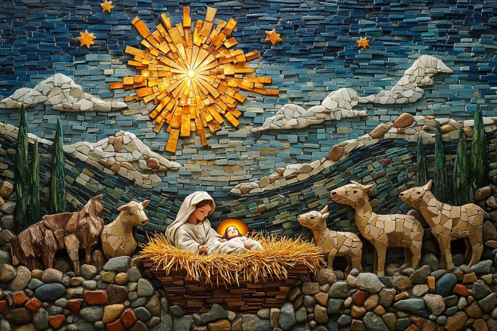 Mosaik einer Weihnachtskrippe