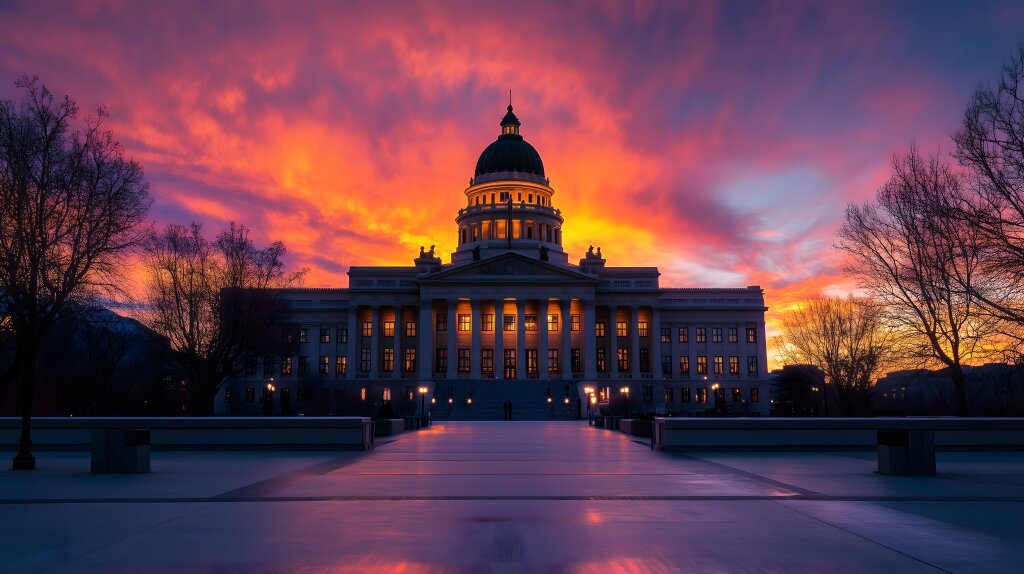 Capitol Building bei Sonnenuntergang beeindruckende Silhouette leuchtender Himmel