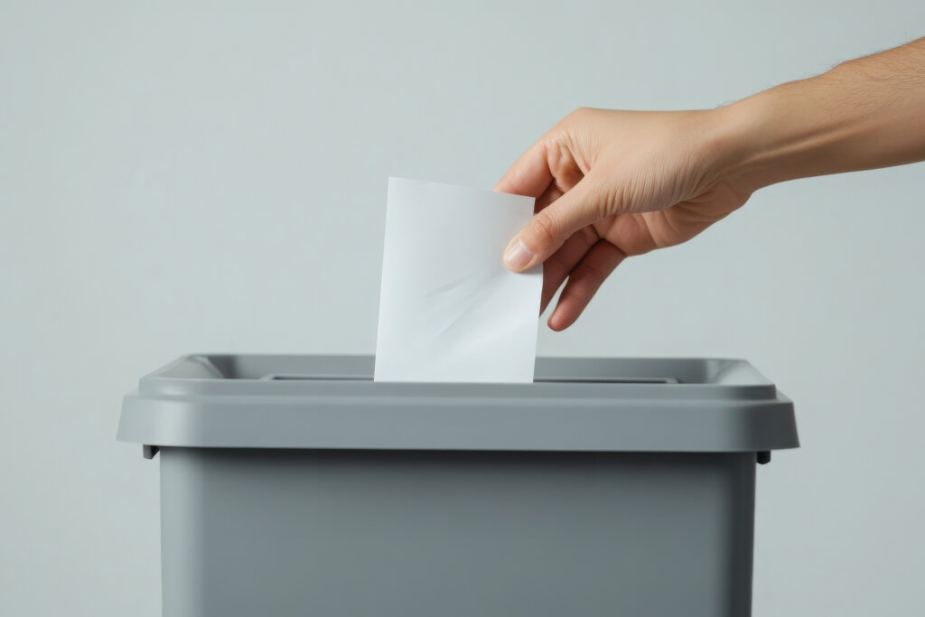 Stimmzettel wird in eine Wahlurne geworfen