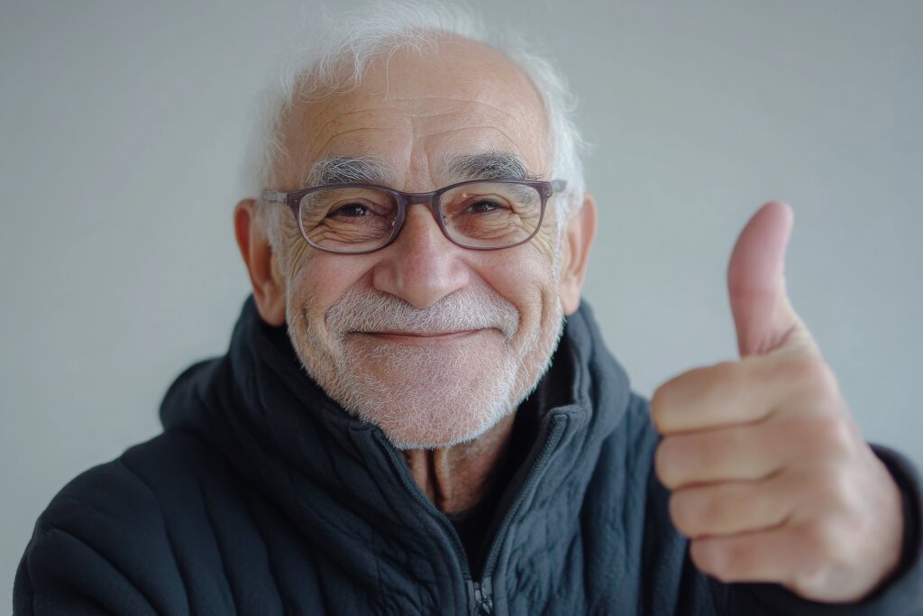 Alter Mann zeigt Daumen hoch