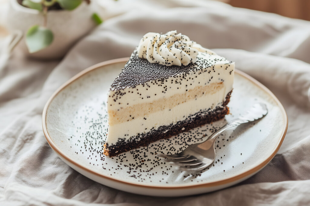 Kuchen mit Joghurtcreme und Mohn