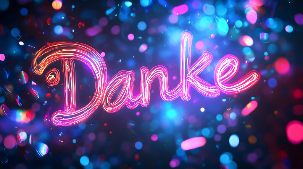 Neon-Schriftzug Danke auf einem leuchtenden Hintergrund
