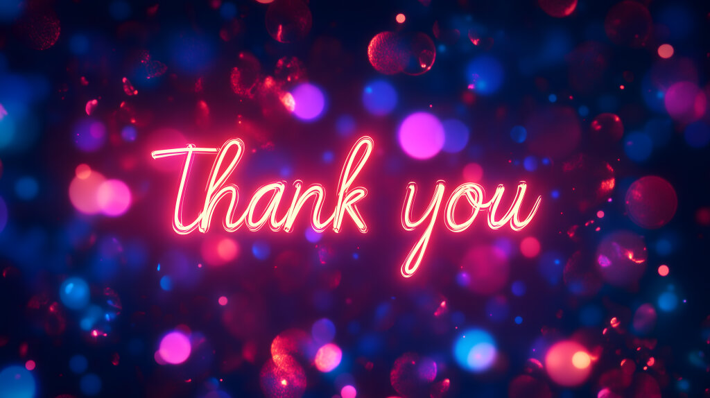 Neon-Schriftzug Thank you auf einem leuchtenden Hintergrund