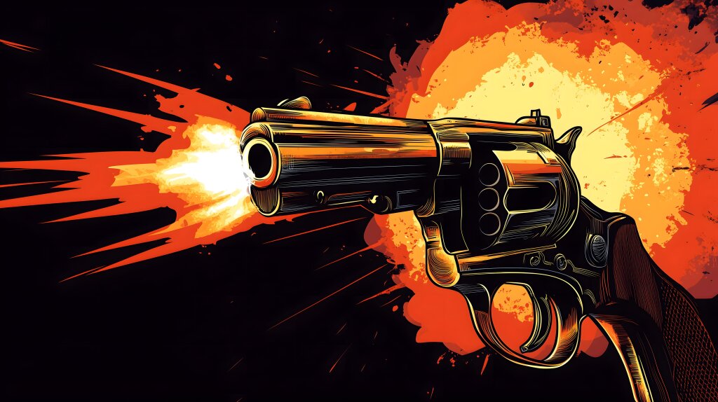 Revolver mit Feuerstoß als Illustration