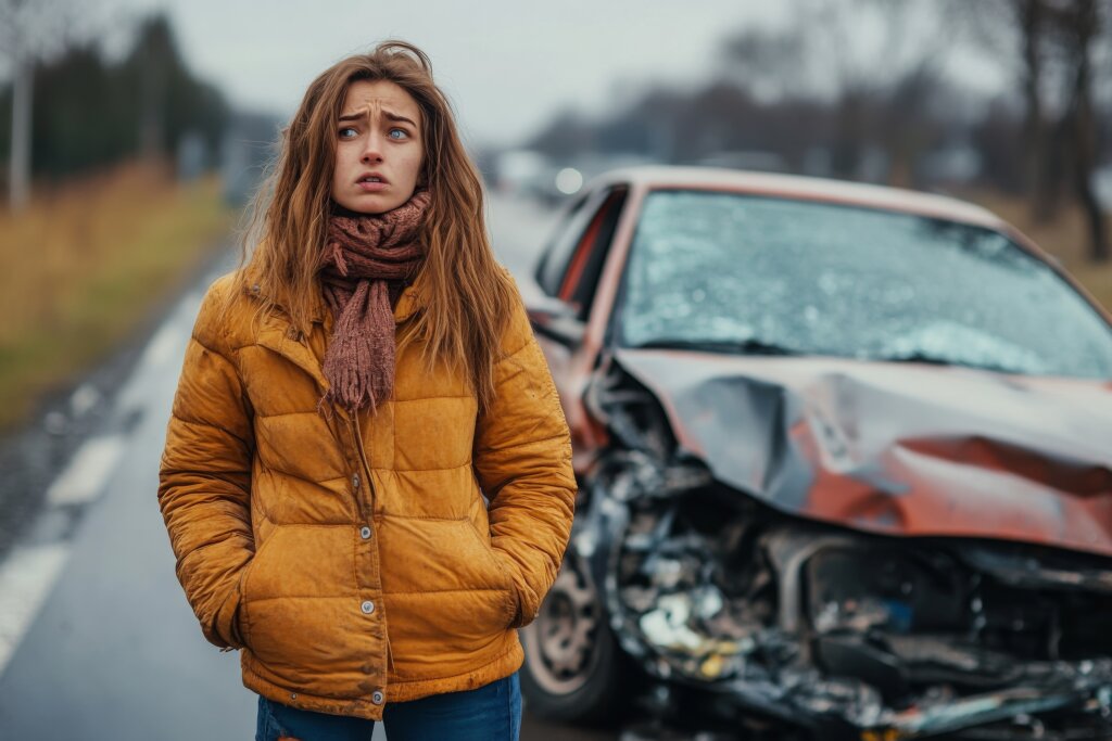 junge Frau hatte einen Autounfall