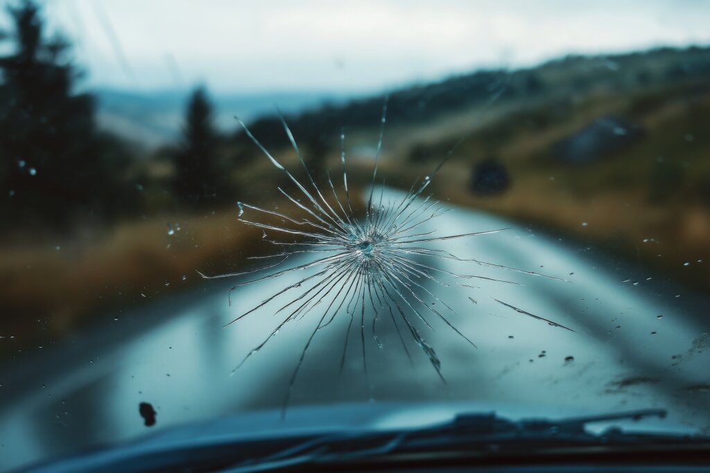 Steinschlag oder Einschlussloch in einer Windschutzscheibe