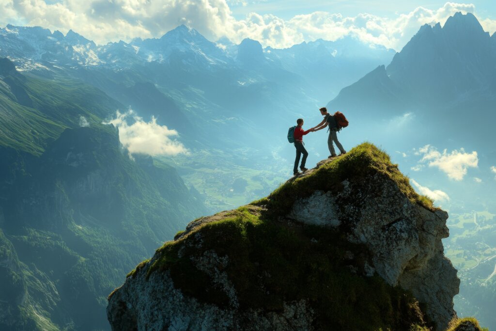 2 Bergsteiger auf einen Gipfel